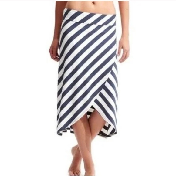 Athleta Ribbon Stripe Faux Wrap Tulip Hem Midi Skirt - Picture 1 of 6